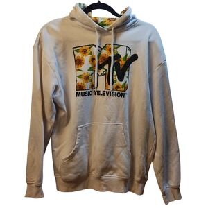MTV Music‎ Television Sunflower White Hoodie Pullover Women's Medium Sweatshirt